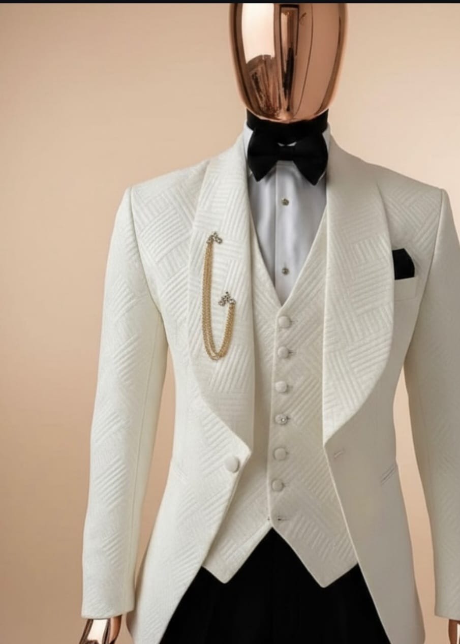 Classic man 5piece with special fabric black & white suit